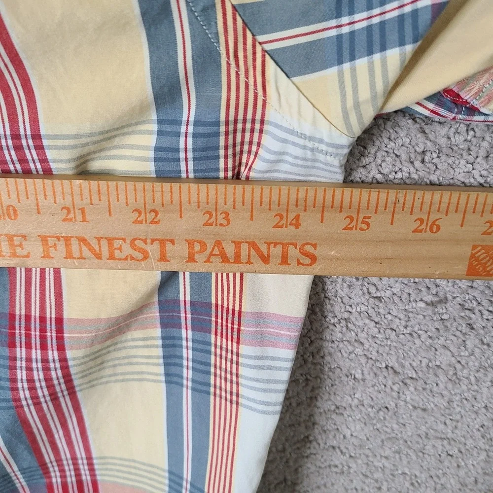 J. Crew Shirt‎ Mens Large Red Blue Yellow Plaid Short Sleeve Button Up Cotton